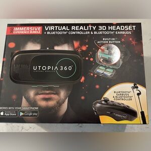 Utopia 360 Virtual Reality 3D Headset with Bluetooth Controller - new